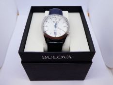 A boxed as new Gents Bulova Accutron watch with black strap