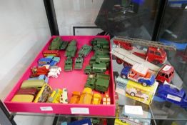 A tray of Lesney die cast vehicles, Dinky lorries and a Corgi Fiat 600 Ghia