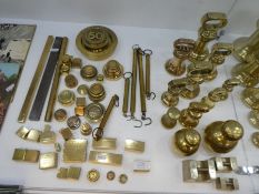 A quantity of brass weights, scales and similar