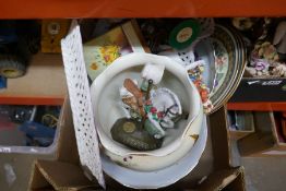 Two boxes of mixed ceramics including plates, animals, etc