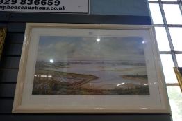 A pencil signed print of Portsmouth from Portsdown Hill