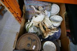 A sundry lot including a Canton teapot in Wicker holder