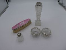 A pretty lot comprising a silver and pink guilloche enamel brush, nice colour, hallmarked Birmingham