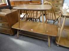 Ercol; an elm rectangular coffee table with under tier and one other smaller table