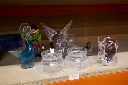 A small quantity of coloured and clear glass items