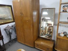 Ercol, an elm cheval mirror having one drawer and a similar 2 door wardrobe (no lock)