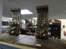 A pair of carved wood gilt bracket shelves decorated Acanthus leaves