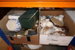 Four boxes of china, metalware and sundry