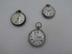 Three silver Victorian half hunter pocket watches all with central vacant cartouches. Hallmarks to i