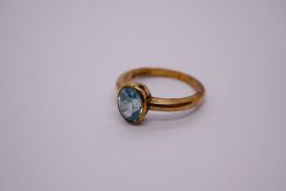 9ct yellow gold ring set with oval cut zircon, size O/P, marked 375, approx 3.6g