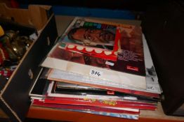 A box of mixed collectables, including brassware, watches, etc and a selection of vinyl LPs