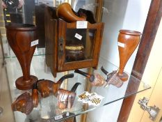 A pair of wooden goblets made from the teak from HMS Birmingham, a quantity of pipes and a small tob