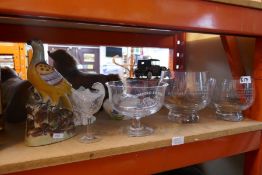 Staffordshire style bird figure and commemorative glassware