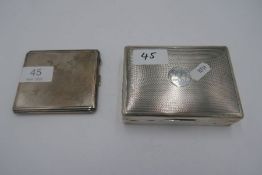 A silver Mappin and Webb nice sized cigarette box with engine turned lid, with initials and date hal