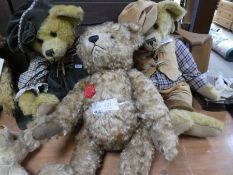 A Hermann original teddy bear with growler and two teddy club bears