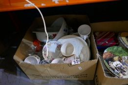 Four boxes of mixed china and ceramics including glassware, plates, etc