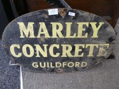 An old oval enamelled sign for Marley Concrete, Guildford, 53cm