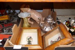 Box of collectables incl. maple frame pictures doll etc