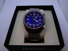 A boxed as new Bulova Accutron II Gents watch with a blue face