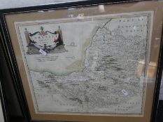 An antique map of Somerset Shire by Robert Morden, a road map by John Ogilby from Exeter to Dorchest