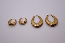 Two pairs of 9ct yellow gold Creole earrings, the largest 3cm length, both marked 375, 5.7g approx