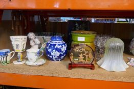 A selection of mixed china etc, including a blue and white ginger jar marked with 2 blue circles to