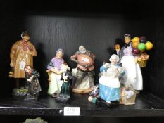 A quantity of Doulton figures to include The Shephard, Falstaff and Biddy Penny Farthing