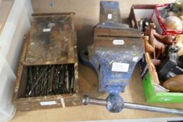 An old vice and a quantity of drill bits