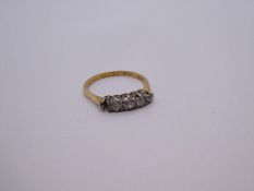 18ct and Platinum graduating five stone diamond ring, one diamond missing (total 14), marked 18ct an