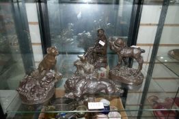 Six various bronze style resin figures