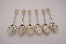 A set of six Irish, Georgian silver fiddle teaspoons with engraved lion handle. Hallmarked Dublin 18