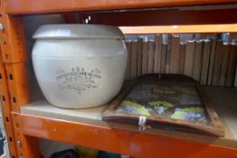 A Doulton & Co, salt glazed 'Improved Bread Pan' and a vintage butterfly tray