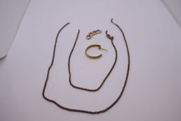 9ct gold chain AF, piece of bracelet, unmarked, approx 5.5g and an earring