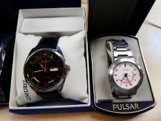 A Gents unworn Sekonda Chronograph watch with other watches including a Pulsar, and a further Seiko