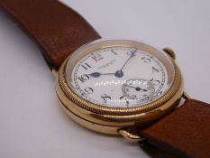 A vintage Waltham USA 9ct gold gents watch of good size, hairline crack to enamel dial, winds and ti