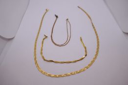 9ct yellow gold flat plait design necklace and bracelet, marked 375, etc, approx, 7g