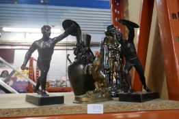 A pair of bronze style figures and other items