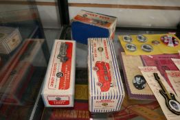 Three Dinky boxed toys including 955 Fire Engine - 531 Lorry and 562 Dumper Truck and Frog Buccaneer