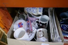 Two cartons of china and sundry, including Coronation items