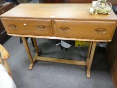 Ercol, an elm 2 drawer hall table, 107cm