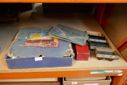 Selection of tin plate trains, goods wagons, AF, a Hornby set, etc