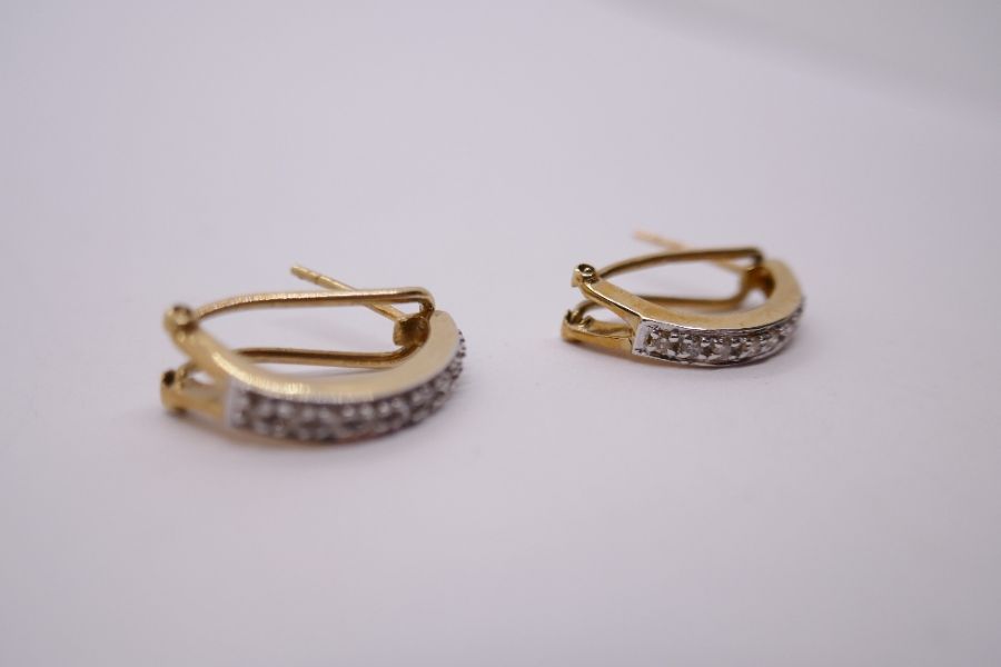 Pair of 9ct and diamond earrings, 1.5cm length, marked 375, 2.8g approx - Image 2 of 4