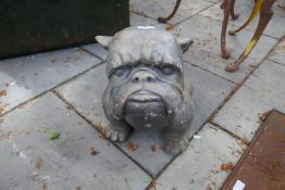 A garden ornament of seated Bulldog