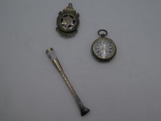 A silver pocketwatch marked 0.935 with very pretty dial and heavily repoussed foliate design. Also w