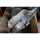 Two boxes of vintage Gas Masks, etc, some being World War II