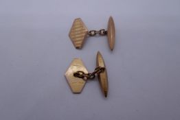 9ct Rose gold cufflinks, marked 375, with engine machined decoration, marked 375, approx 5.5g