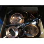 A quantity of metalware, mainly copper and a warming pan