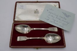 A cased set of Georgian silver dessert spoons hallmarked London 1814 William Eley and William Fearn,