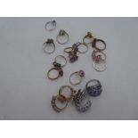 A tray of modern dress rings, mostly inset with amethyst, all marked 925