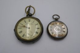 A silver half hunter pocket watch of engine turned design hallmarked London import mark, 1909, possi